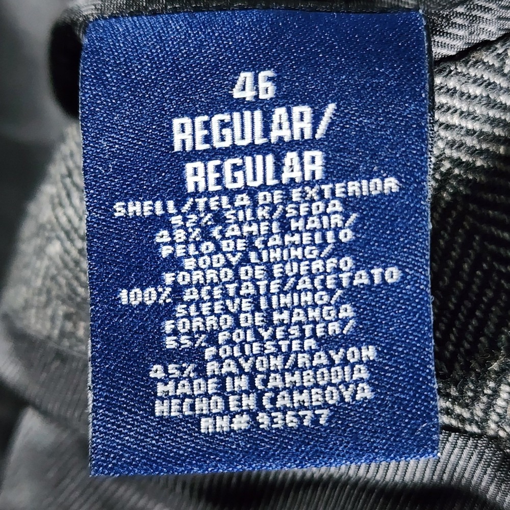 Stafford Signature Mens 46R‎ Blazer Silk Camel Hair Grey Herringbone Sport Coat - Picture 9 of 14